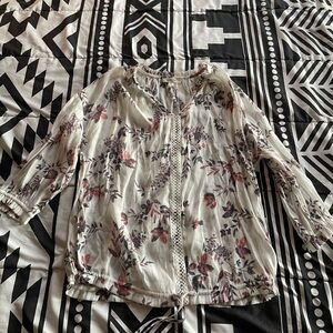 Floral Women's Top - Cream and Pink